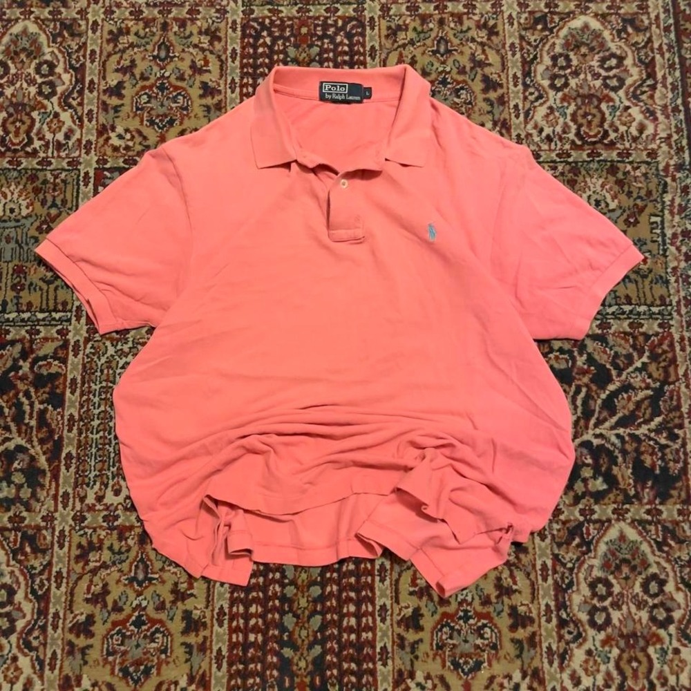 VTG 90s Polo Ralph Lauren salmon pink golf rugby polo tee shirt L essential logo